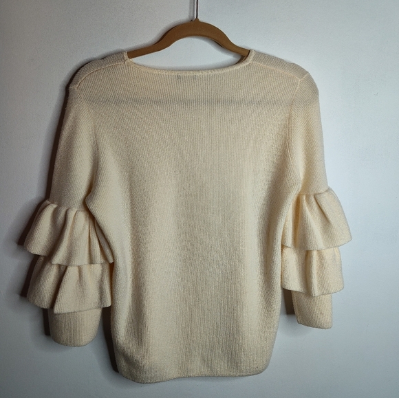 J. McLaughlin women's Merino Wool Cream sweater, fluted sleeves, size S - Picture 5 of 8